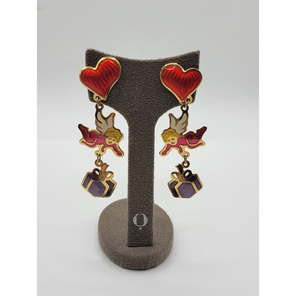 Berbei Long Cherub heart and present dangle Pierced Earrings - Picture 4 of 9